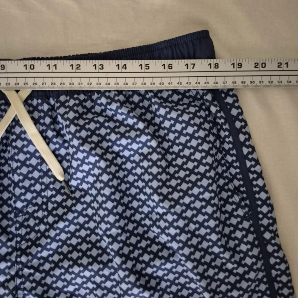 Fair Harbor Mens XXL Blue Geometric BreezeKnit Liner Swim Trunks Shorts